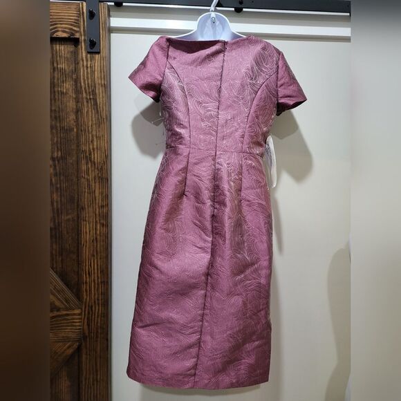 KAY UNGER CAITLYN JACQUARD CUT-OUT ASYMMETRIC MIDI DRESS NWOT size 4 Pink - Picture 5 of 6